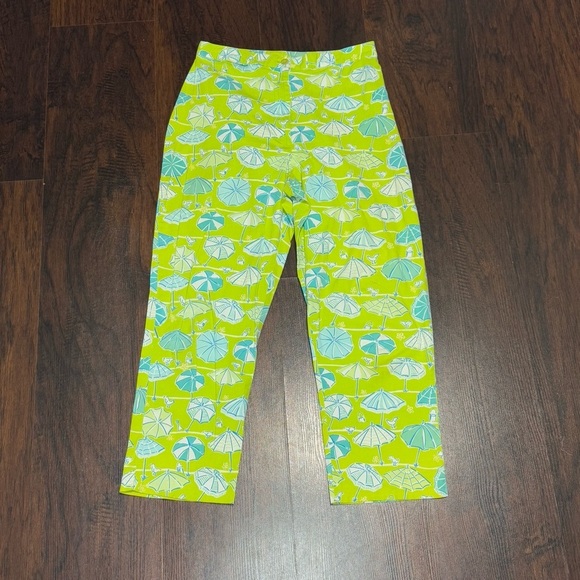 Lilly Pulitzer High Waist Cropped Pants whimsical ducks & umbrella prints size 8 - Picture 1 of 15